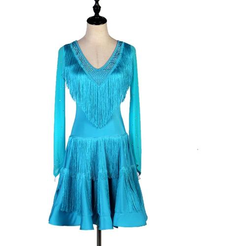 Danceand seay ...size L Women's Ballroom Tassel Latin Tango Salsa Dance Skirt Modern Waltz Cha Cha Rumba Dance Competition Costumes