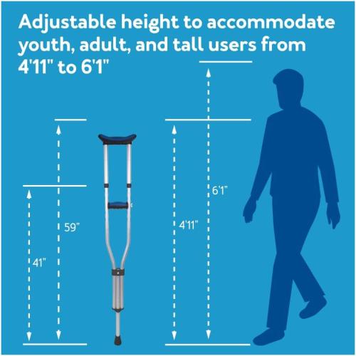 Carex Folding Aluminum Under Arm Crutches for Adults 4'11 to 6'1, 2 Lightweight Crutches Included, Universal for Walking, Walking Aid for Kids, Adults & Seniors, Includes Padded Underarm Cushions