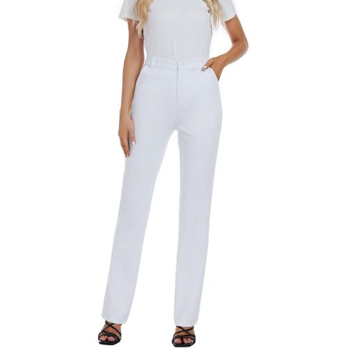 X14 Regular iChosy Women's Stretchy Straight Leg Dress Work Pants Business Office Casual Slacks with Pockets White