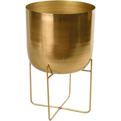 Serene Spaces Living Modern Mid‑Century Metal Indoor Planter with Stand, Gold Planter Pot, Indoor Plants – Decorative Planter Holder for Living Room, Kitchen & Office, 14 Diameter & 24 Tall