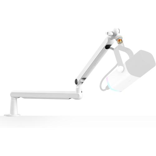 FIFINE Boom Arm Mic Stand, Low Profile Microphone Arm Stand, Podcast Mic Boom Arm with Desk Mount, Cable Channels Management, Metal Boom Arm White for Recording/Streaming/Gaming/Home Office-BM88W