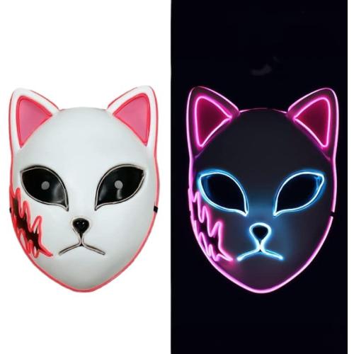 Halloween Demon Killer Mask, LED Cosplay Mask Japanese Anime with 3 Light Modes for Halloween Costume Masquerade Carnival