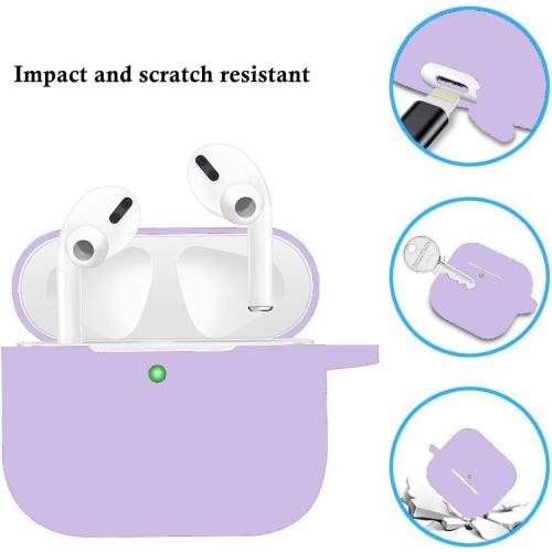 Protective Case Cover for Airpods Pro Charging Case, Upgraded Air Pods Silicone Case Skin with Soft Cute Fluffy Ball Pom Pom Keychain Kit (A, Purple)