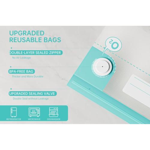 Vacuum Sealer Bags for Food, 20 PCS Reusable Sous Vide Bags BPA Free, Vacuum Zipper Bag with Universal Air Valve,2 Sizes Food Storage Bag for Meal Prep.