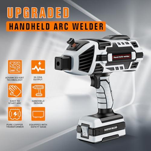 Welding Machine Handheld 110V 120Amp Portable ARC Welder Gun Hand Held Welder Machine with IGBT Inverter 5 Variable Current Adjustment for 1/16''-1/8'' Welding Rods