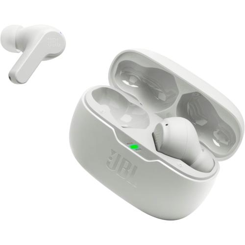 JBL Vibe Beam - True Wireless JBL Deep Bass Sound Earbuds, Bluetooth 5.2, Water & Dust Resistant, Hands-free call with VoiceAware, Up to 32 hours of battery life (White)