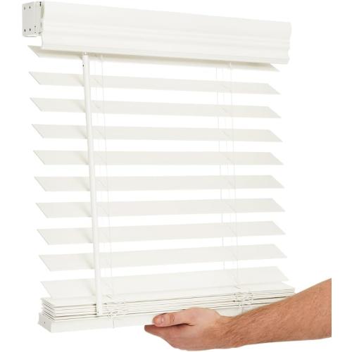LOTUS & WINDOWARE Cordless 2-inchFaux Wood Blind 70 Wide x 48 Long,(Soft White-Antique White),Smooth, Room Darkening, Horizontal Blinds for Living Room, Bedroom, Interior Door Windows - 70 x 48,Sof