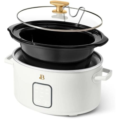 Beautiful 4-Quart Slow Cooker with Touch-Activated Display, Programmable Digital Controls, Removable Non-Stick Pot, Keep Warm Function, by Drew Barrymore (White Icing)