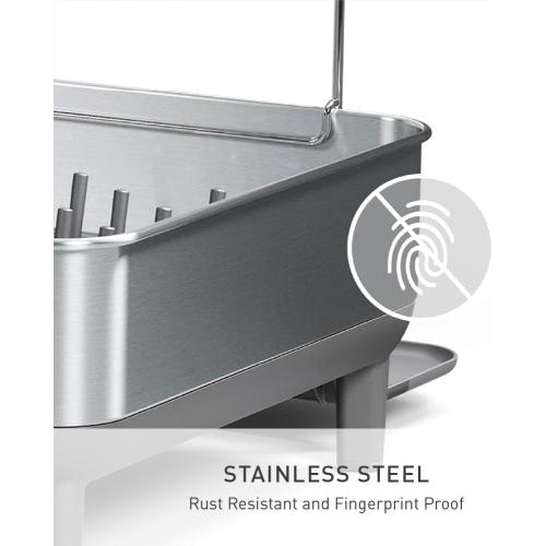 simplehuman Steel Frame Dishrack, Large Capacity Dish Drying Rack, 360º Easy Drain Swivel Spout, Utensil & Wine Glass Holder, Anti-Residue Coating, Moisture Control Surface, Brushed Stainless Steel MAY HAVE MISSING ACCESSORIES
