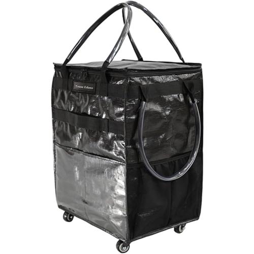 Size Large Color Black Reusable Grocery Bag On Wheels Large Capacity Shopping Trolley Foldable Rolling Tote with Outside Pocket, Heavy Duty Handle (Black, Large)