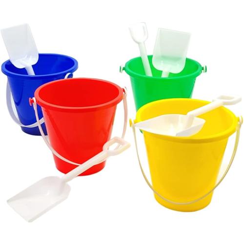 The Dreidel Company Beach Day Playsets, (Pack of 3) 5.25 Sand Bucket Play Set Box Includes, Pail & Shovel Sand Toy for Boys and Girls Birthday Party Favor