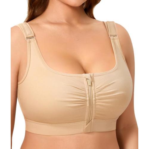 Size M BRABIC Wireless Zip Front Closure Bras for Women No Underwire Full Coverage Comfort Everyday Post Surgery Compression Bra