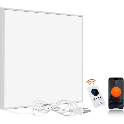 Space Heater for Indoor Use 600W– Wall Mounted Smart Infrared Heating Panel Appliance with Thermostat, Overheating Protection, Energy Efficient, 100% Flame Retardant, 10-Year Warranty