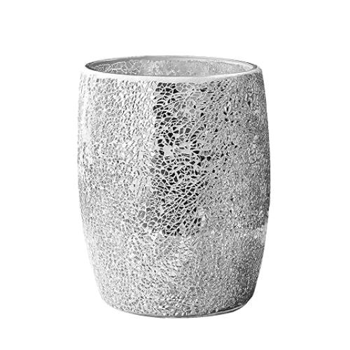 Modern Bathroom Trash Can Silver Mosaic Glass 5L | 7 x 10 | Luxury Waste Basket for Restroom, Bedroom, Office & Kitchen | Decorative Small Garbage Can | Silver Glitter Bathroom Accessories