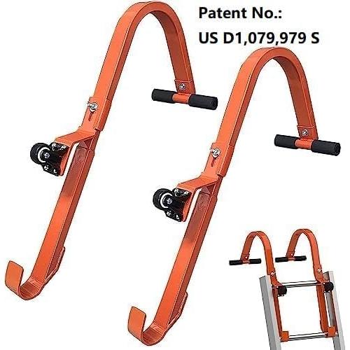 Roof Ladder Hook, 2 Pack Ladder Stabilizer, Heavy Duty Steel 500 Lbs Weight Ratin, Roof Ridge Extension with Wheel for Safe and Easy Access