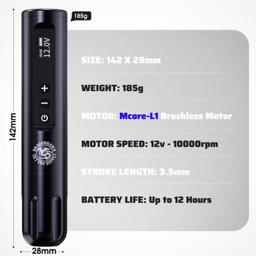 Dragonhawk Tattoo Gun Kit Wireless L1 Tattoo Pen Machine Pro Complete Tattoo Kit Black Inks Brushless Motor 3400mAh Battery Supply for Beginner