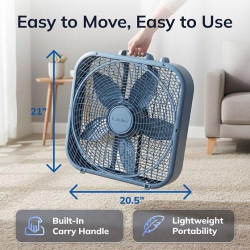 Laskoo Cool Colors 20 3-Speed Energy Efficient Box Fan, Laguna Blue, B20312