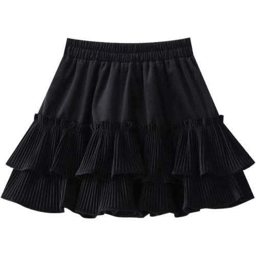 Small CHONG FENG XIA Women's Woolen Pleated Skirt, High-Waisted, A-Line, Slim Fit, Winter