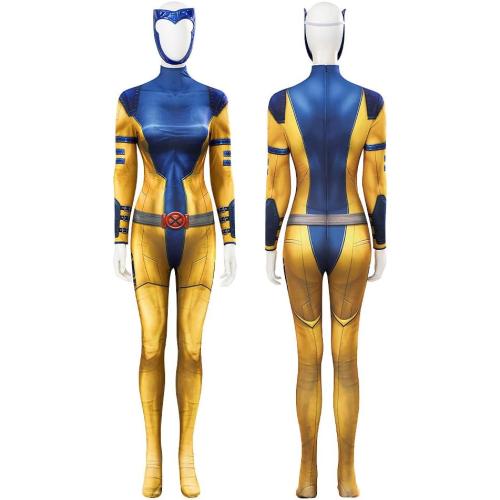medium Jean Grey Summers Costume 2Pcs Bodysuit and Mask Superhero Phoenix Cosplay Jumpsuit Halloween Outfit for Adult