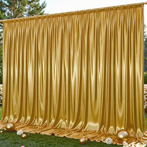 Dark Gold Glitter Satin Backdrop Curtain for Parties 10x10FT Shimmer Photo Backdrop Drapes Non-Wrinkle Sparkle Drapes for Backdrop Wedding Baby Shower Christmas Decorations