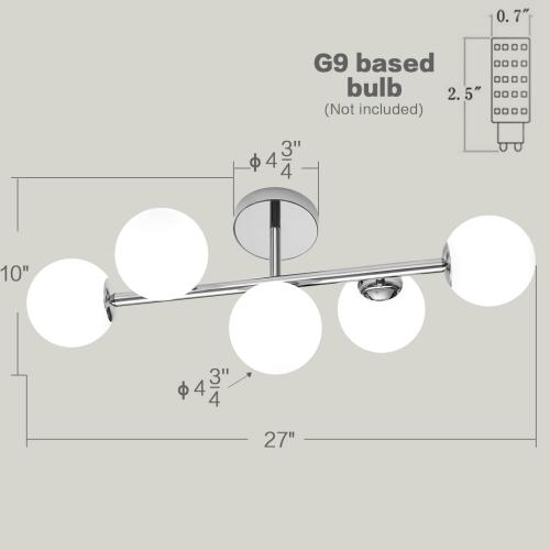 Bathroom Vanity Lights, Mid Century Modern 5-Light Bathroom Light Fixtures, Chrome Bathroom Lights Ceiling Light, Wall Sconces Wall Mount Light Fixtures with Milk Globe Glass, Chrome Finish, G9 Base