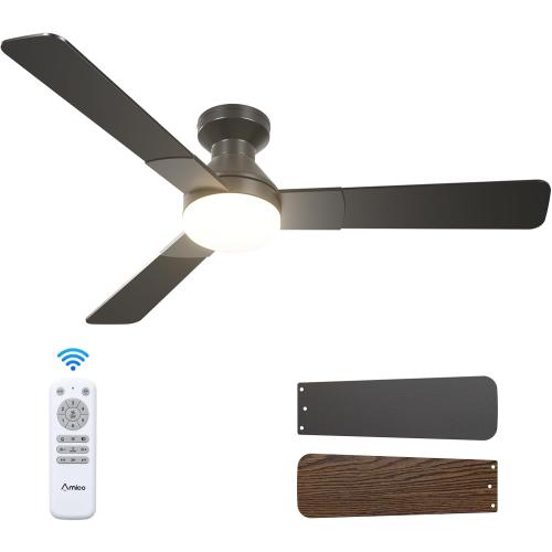 Amico Ceiling Fans with Lights, Low Profile Ceiling fan with Light and Remote Control, Flush Mount, Reversible, 3CCT, Dimmable, Noiseless, Black Ceiling Fan for Bedroom, Indoor/Outdoor Use