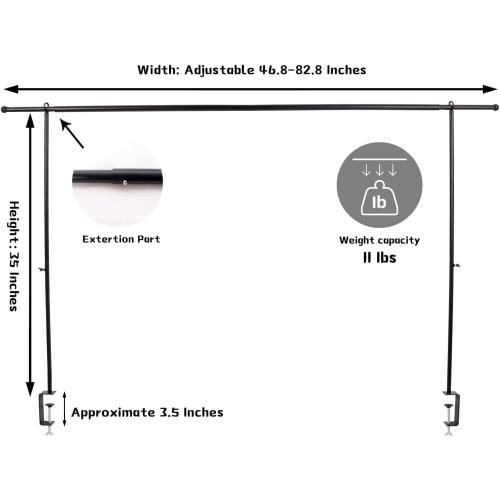 Over The Table Rod Stand with Clamps, 46-82”Length, Adjustable Metal Balloon Flower Arch Stand, Decorated Arch for Party, Birthday, Wedding, Halloween, Christmas, Black