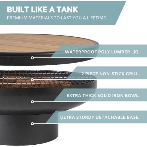 DENKOE 32 Inch Round Fire Pit Table with Fire Pit Grill, Extra Thick, Heavy Duty Fire Bowl, Deep Outdoor Firepit, Wood Burning Firepits for Outside Patio, Backyard Fire Pits, Large BBQ Pit