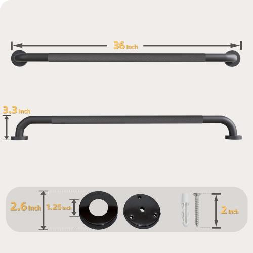 1 Pack Shower Grab Bar, 36 Inch Bathroom Grab Bar Handle with Anti-Slip Knurled Grip, Stainless Steel Bath Balance Bar, 1.25 Diameter Bath Safety Bar Support for Seniors Elderly Pregnant, Matte Black
