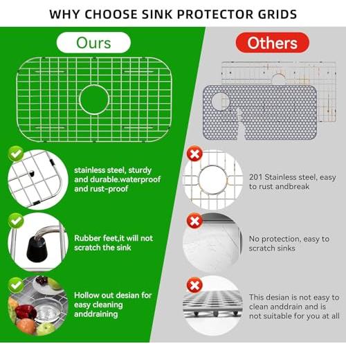 Sink Protector Grid 26-1/16 x 14-1/16,Centered Drain with Corner Radius 3-1/2, Stainless Steel Material(Centered Drain)