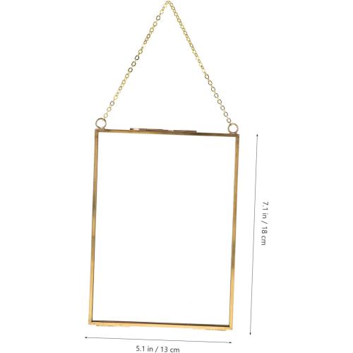SOLUSTRE Hanging Glass Photo Frame with Specimen Clip Geometric Decorative Holder for Wall Mounted Photos Copper Color for Home Decor and Unique Displays