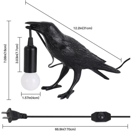 Crow Lamp - Raven Lamp Adjustable Brightness with Bulb，Bird lamp，Crow Light Gothic Halloween Decor for Bedside Bedroom Living Room Decor