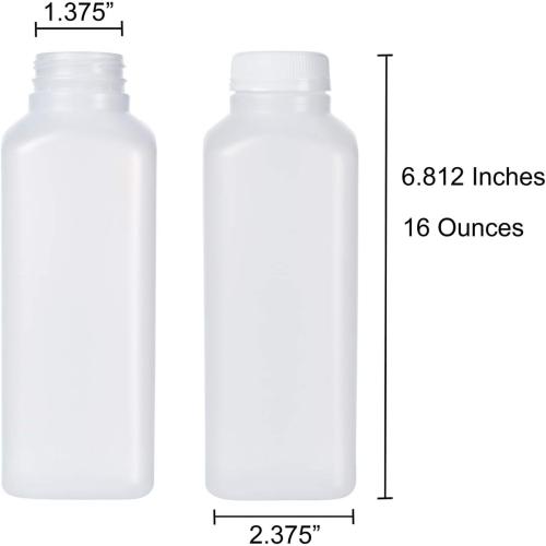 16 Oz Empty Plastic Juice Bottles with Tamper Evident Caps – 33 Pack Drink Containers - Great for Homemade Juices, Milk, Smoothies, Tea and Other Beverages - Food Grade BPA Free