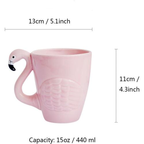 Flamingo Ceramic Coffee Mug, Pink Tea Cup, 15 oz