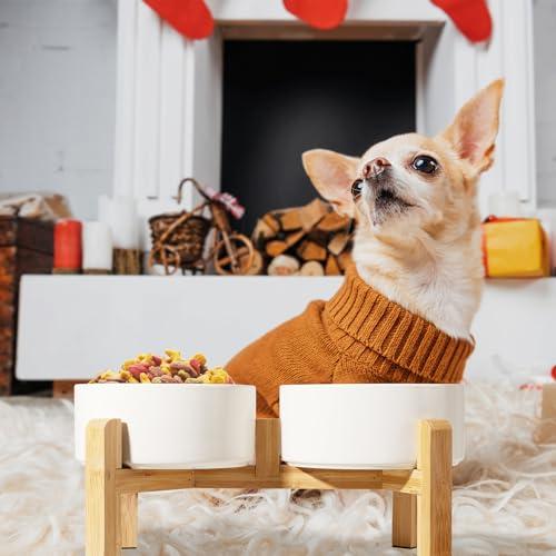 Elevated Ceramic Dog Bowl, 3.6 Cups Dog Food and Water Bowl Set with Stand