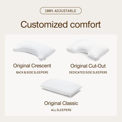 Coop Home Goods Original Crescent Adjustable Pillow, Queen Bed Pillows for Shoulder, Neck & Head Support, Crescent Foam Pillows - Medium Firm for Back & Side Sleeper, CertiPUR-US/GREENGUARD Gold