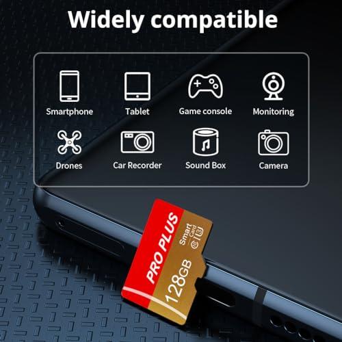 2 Pack TF Card 128GB with Adapter, High Speed Memory Card, UHS-I C10 A1 Memory TF Card for Tablet/Mobile Phone/Camera/Car Audio/Game Console (TF162 Red Gold 128GB)