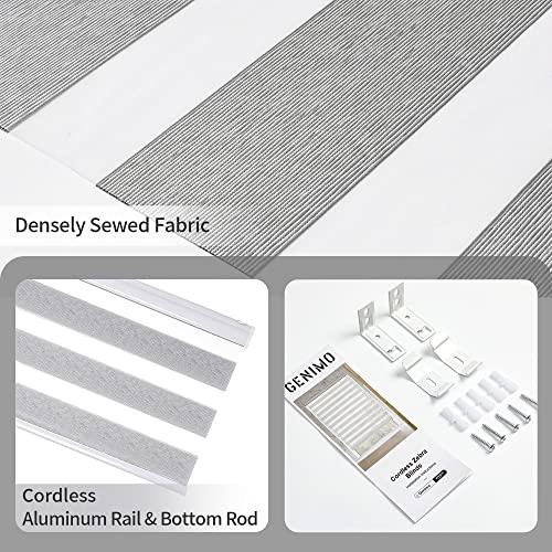 GENIMO Cordless Zebra Blinds for Windows, Dual Layer Roller Window Shades, Sheer or Privacy Light Control for Day and Night, Mini Door Blinds for Home, Office, Easy to Install, Grey, 29 W X 72 H