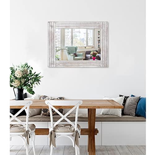 White 20x16 Mirrors for Wall Rustic Wooden Frame Rectangle Mirror Vintage Hanging Mirror for Bedroom Bathroom Living Room Farmhouse Wall Decor White Large 20 x 16