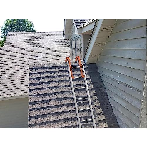 Roof Ladder Hook, 2 Pack Ladder Stabilizer, Heavy Duty Steel 500 Lbs Weight Ratin, Roof Ridge Extension with Wheel for Safe and Easy Access
