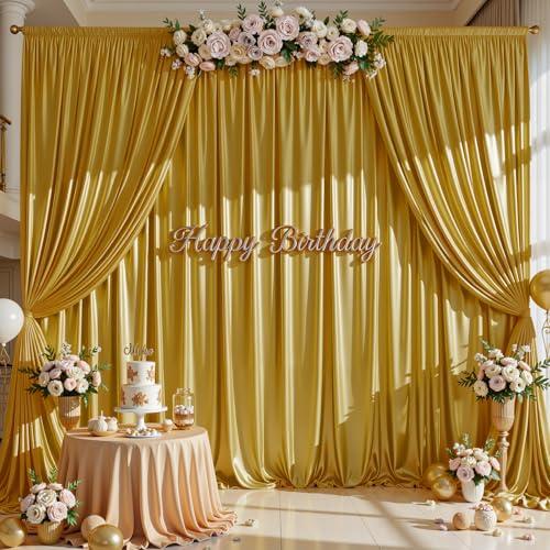 Dark Gold Glitter Satin Backdrop Curtain for Parties 10x10FT Shimmer Photo Backdrop Drapes Non-Wrinkle Sparkle Drapes for Backdrop Wedding Baby Shower Christmas Decorations