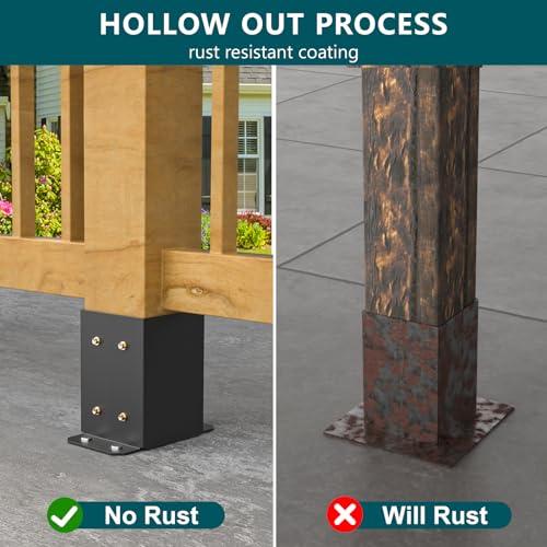 SPACEEUP 4x4 Post Base 2 Pcs, Inner Size 3.6x3.6 Deck Post Base, Heavy Duty Powder-Coated Post Anchor Black Wood Post Brackets for Decking Porch Railing Support