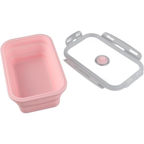 ZJchao Food Storage Containers, 4pcs Silicone Food Storage Containers Portable Lunch Box Silicone Storage Containers for Men Women (Roseate)