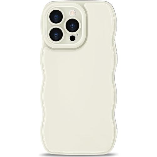 Anuck for iPhone 14 Pro Case Wave, Curly Frame Design for Women Girls, Cute Wavy Solid Color Aesthetic Phone Case Soft Flexible TPU Shockproof Full-Body Protective Cover 6.1 - Beige White