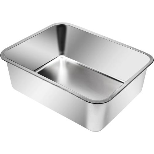 Kichwit Extra Large Stainless Steel Open Cat Litter Box | High Sides, Metal Litter Pan for Cat,