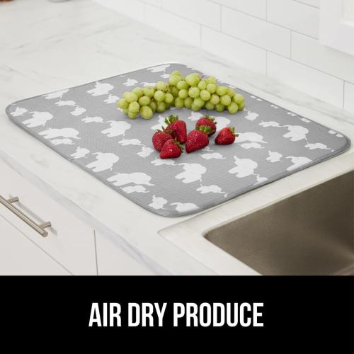GORILLA GRIP Ultra Water Absorbent Microfiber Dish Drying Mat, 18x24, Quick Dry Thick Mesh, Slip Resistant Pad for Sink Dishes or Under Rack, Kitchen Counter Accessories, Machine Wash Mats, Elephants