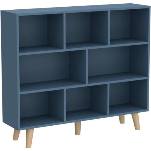 IOTXY Wooden Open Shelf Bookcase - 3-Tier Floorstanding Display Cabinet Rack with Legs, 8 Cubes Free Standing Bookshelf, Bright Blue