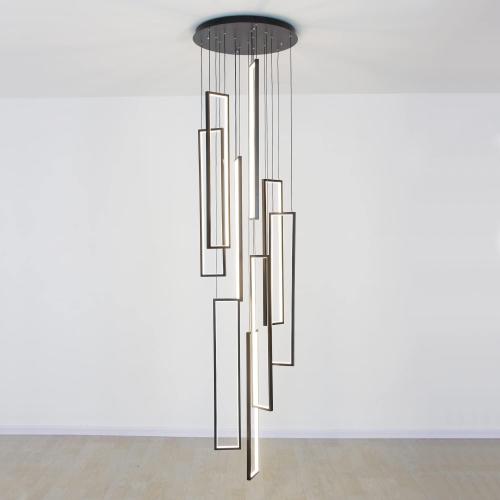 9 Lights Modern High Ceiling Chandelier, Large Long Pendant Light for Stairs, Entryway, Black Long Cluster Chandelier Light. (NO TEST)