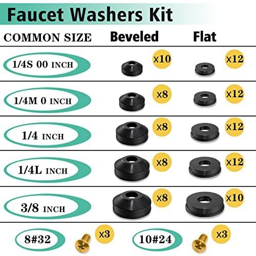 106 PCS Faucet Washer Assortment Kit with Assorted Flat and Beveled Rubber Washers for Outdoor Garden Faucet Stem Leak Worn Replacement Repair