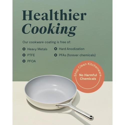 Figmint Nonstick Ceramic Frying Pan (2.7 qt, 10.5) - Non Toxic, PTFE & PFOA Free - Oven Safe & Compatible with All Stovetops (Gas, Electric & Induction) - Cream